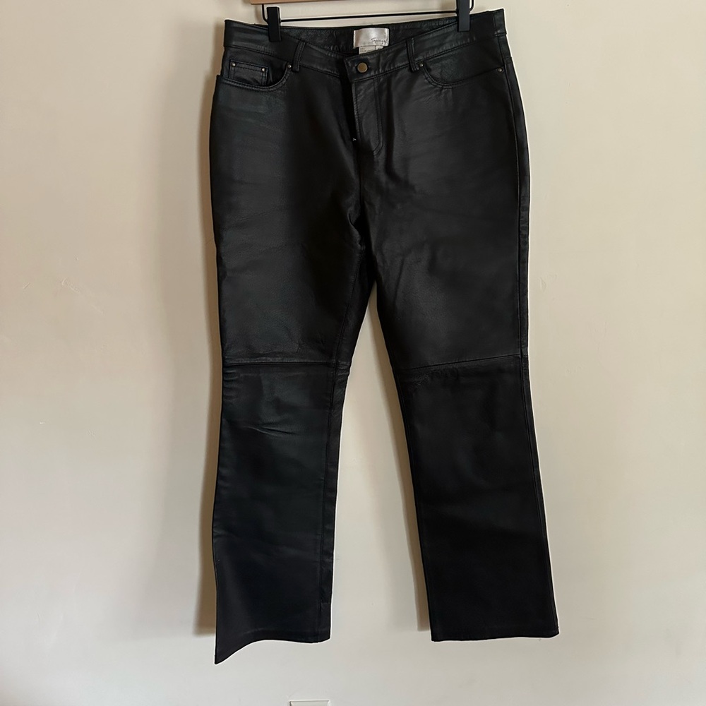 Spiegel Black Leather Boot-Cut Pants with Subtle Shine - Picture 2 of 5